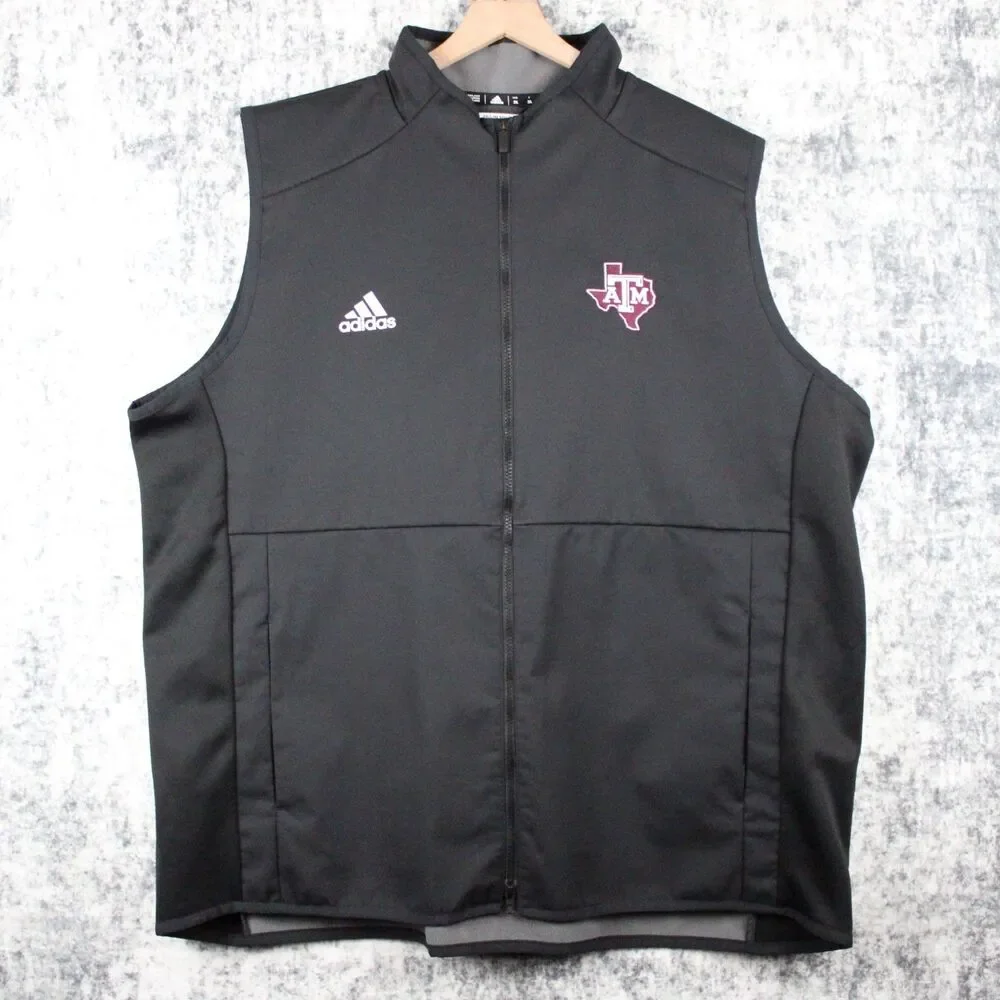 Adidas Texas A&M Aggies Football Player Issued Vest Sz 2XL Gray Black Full Zip
